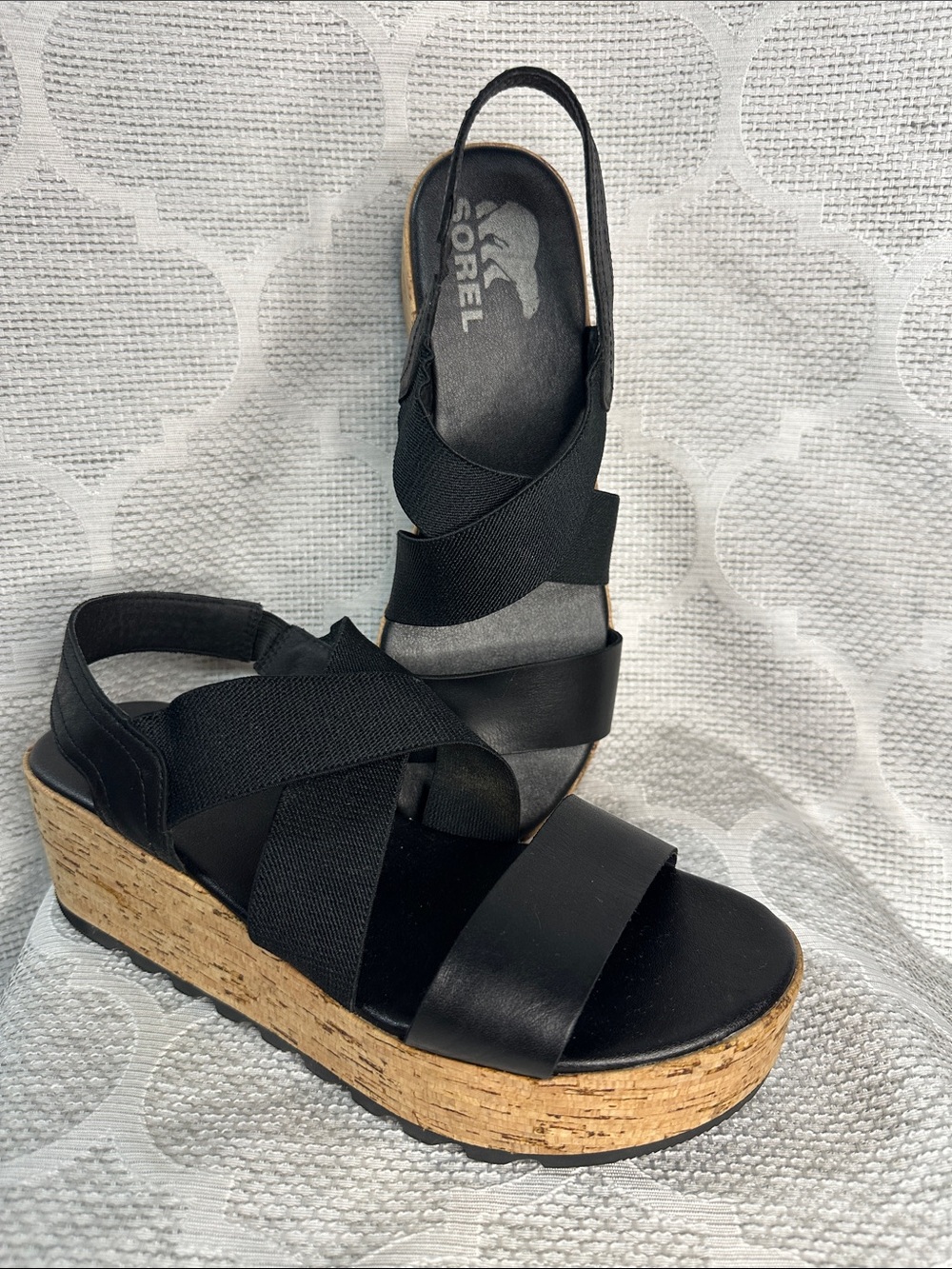 Sorel Cameron Flatform Slingback Sandal Black Cork Platform Women's Size 8